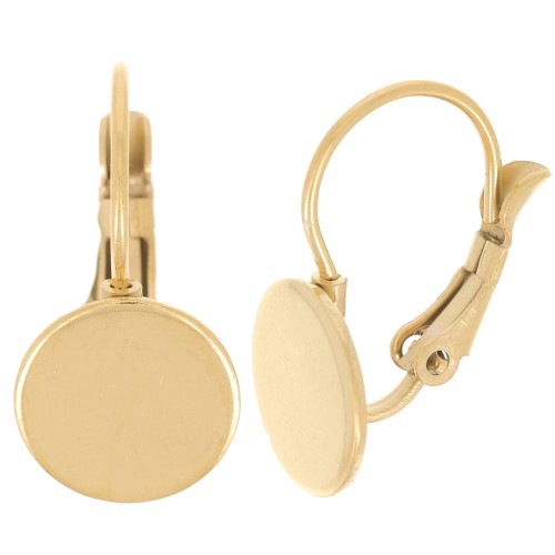 Boucles d'oreilles Dormeuses disque pour cabochon 10 mm en Acier Inox doré x2