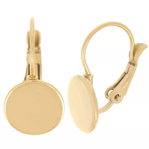 Boucles d'oreilles Dormeuses disque pour cabochon 10 mm en Acier Inox doré x2