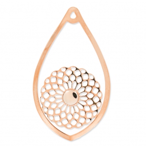 Pendentif ajouré goutte rosace 53.5x31 mm serti 5817 6mm doré rose x1