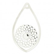 Pendentif ajouré goutte rosace 53.5x31 mm serti 5817 6mm Placage Argent fin x1