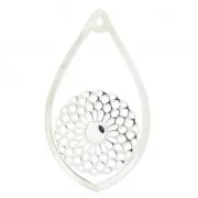 Pendentif ajouré goutte rosace 53.5x31 mm serti 5817 6mm Placage Argent fin x1