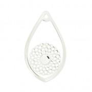 Pendentif goutte rosace ajouré 44x26 mm pour serti 6mm - Placage Argent fin x1