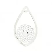 Pendentif goutte rosace ajouré 44x26 mm pour serti 6mm - Placage Argent fin x1