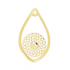 Pendentif goutte rosace ajouré 44x26 mm pour serti 6mm - Doré à l'or fin x1