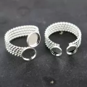 Bague en laiton avec deux sertis pour cabochon à fond plat 6 mm argenté x1