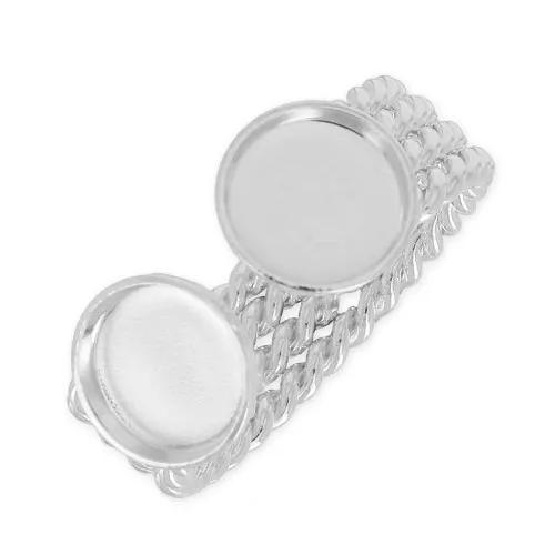 Bague en laiton avec deux sertis pour cabochon à fond plat 8 mm argenté x1