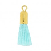 Pompon en coton14 mm avec attache métallique - Aquamarine - Doré à l'or fin x1