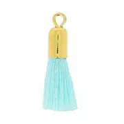 Pompon en coton14 mm avec attache métallique - Aquamarine - Doré à l'or fin x1