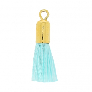 Pompon en coton14 mm avec attache métallique - Aquamarine - Doré à l'or fin x1