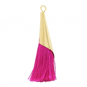 Pompon en coton pour des créations DIY 33 mm Fuchsia avec coupelle métallique Doré à l'or fin