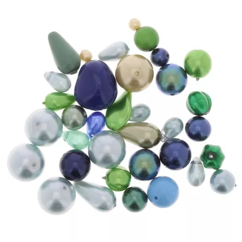 Assortiment de perles de bohème nacrées - Bleu - Vert x50g