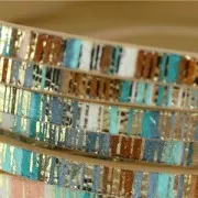 Ruban fantaisie en matière synthétique 5 mm bandes bleu/marron reflets doré x1.2m