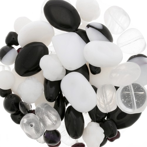 Assortiment de perles de bohème - Noir - Blanc x50g