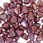 Perles en verre tchèque deux trous Nib-Bit 6x5 mm - Red Coral Picasso x10g