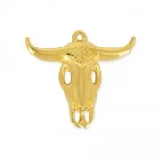 Pendentif tête de taureau/crâne de buffle ethnique 23mm doré à l'or fin x1