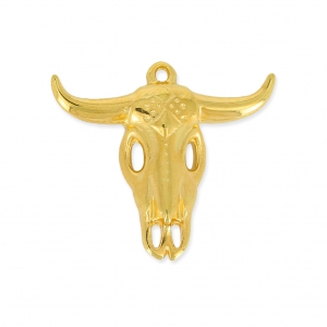 Pendentif tête de taureau/crâne de buffle ethnique 23mm doré à l'or fin x1