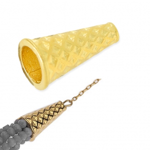 Perle Cône ou embout décor losange 20 mm doré à l'or fin x1