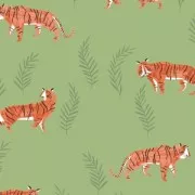 Tissu Dear Stella- Pura Vida Shirting - Fern Sleepy Tigers x10cm
