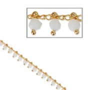 Chaîne perlée de perles facettées en verre 3 mm Blanc/doré X 50cm