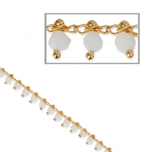 Chaîne perlée de perles facettées en verre 3 mm Blanc/doré X 50cm