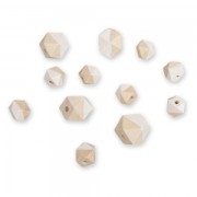 12 perles facettées en bois pour création DIY - 15/20 mm - Blanc