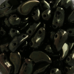 Perles en verre tchèque 2 trous Zoliduo® Right  5x8mm Jet Green Luster x20