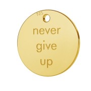 Breloque médaille gravée Never give up 11 mm en Argent 925 doré à l'or fin x1|raw }}