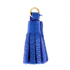 Pompon en cuir 22 mm - Bleu dur - Doré à l'or fin x1