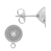 Clous d'oreilles porte-cabochon avec anneau pour 1028/1088 8 mm - Rhodié x2|raw }}
