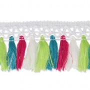 Galon dentelle et pompons 50 mm Blanc/Fuchsia/Anis/Canard x50cm|raw }}
