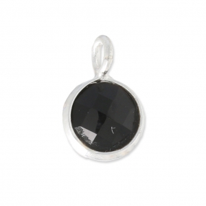 Breloque ronde facettée 6,9 mm Argent 925 /Black Onyx x1