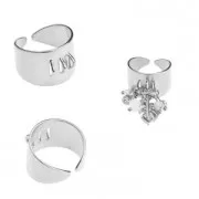 Bague réglable large avec 3 anneaux à personnaliser Placage Argent fin vieilli x1