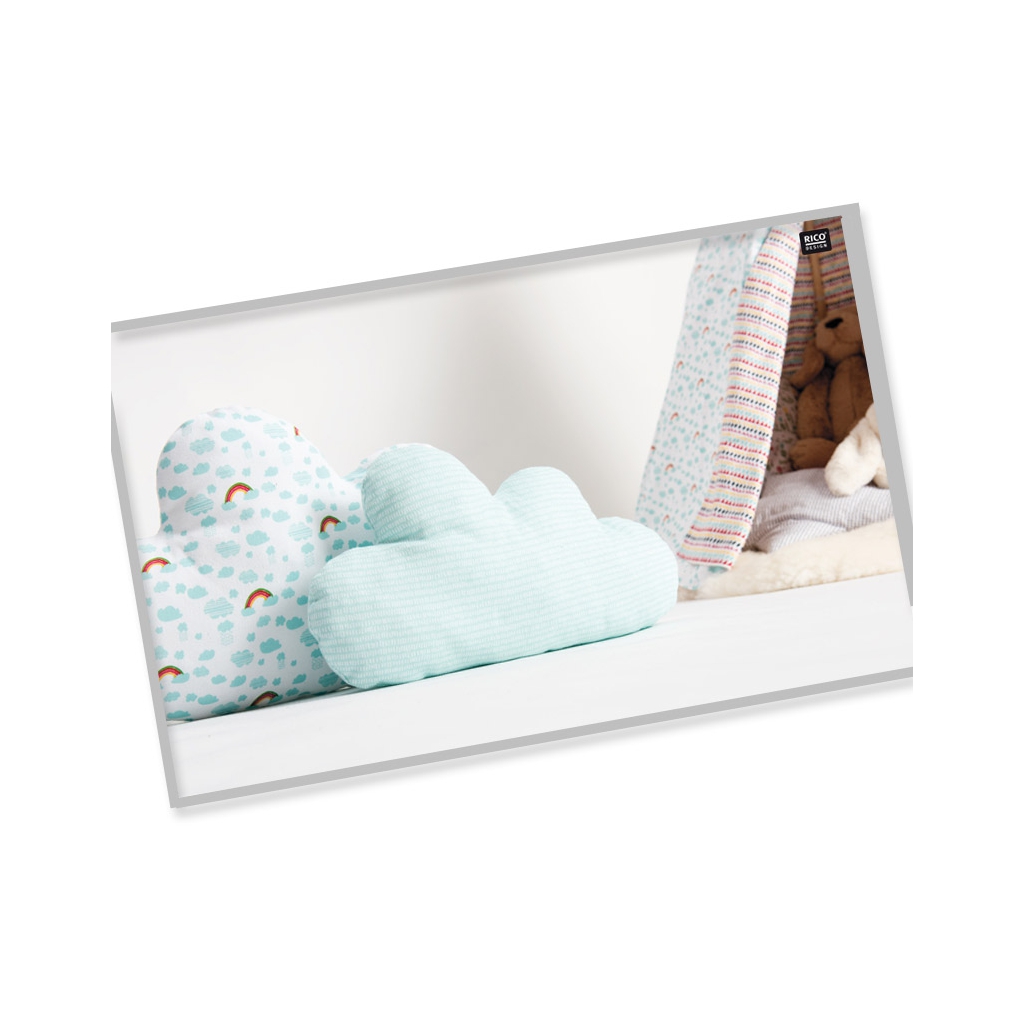 Tissu Jersey En Coton Camping Dans La Foret Arc En Ciel Blanc Turquoise X10cm Perles Co