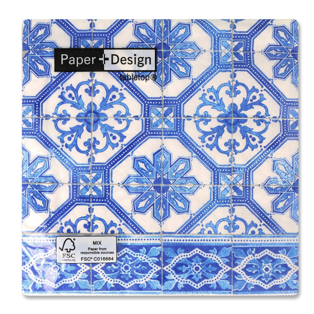 Serviettes en papier Blue tiles Azulejos 33 cm Bleu x20 Perles & Co