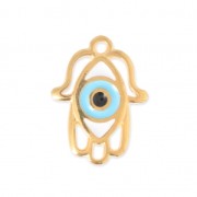 Pendentif main de Fatma avec oeil porte-bonheur résine époxy 20x16 mm doré/Turquoise