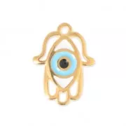 Pendentif main de Fatma avec oeil porte-bonheur résine époxy 20x16 mm doré/Turquoise