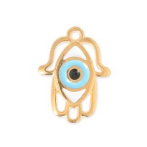 Pendentif main de Fatma avec oeil porte-bonheur résine époxy 20x16 mm doré/Turquoise