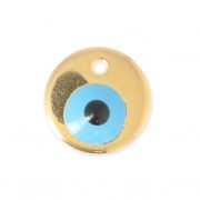 Breloque oeil porte-bonheur résine époxy 12 mm doré/Turquoise