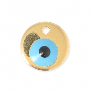 Breloque oeil porte-bonheur résine époxy 12 mm doré/Turquoise