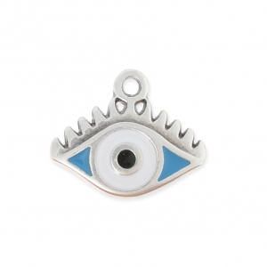 Breloque oeil porte-bonheur résine époxy 14x9 mm argenté vieilli/Bleu