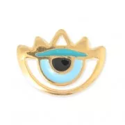 Breloque oeil porte-bonheur résine époxy 20x15 mm doré/Turquoise
