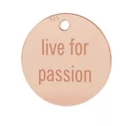 Breloque médaille gravée Live for passion 11 mm en Argent 925 doré rose x1
