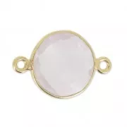 Intercalaire 2 anneaux pierre facettée 12 mm serti Argent 925 plaqué Or / Quartz rose x1