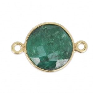 Intercalaire pierre facettée 12 mm serti Argent 925 plaqué Or / Imitation Emeraude