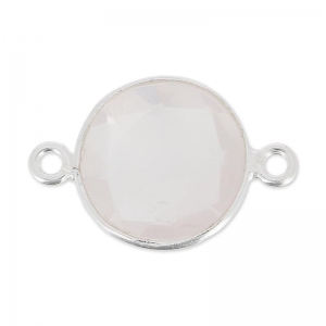 Intercalaire 2 anneaux pierre facettée 12 mm serti Argent 925 / Quartz rose x1