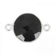 Intercalaire 2 anneaux pierre facettée 12 mm serti Argent 925 / Black Onyx x1