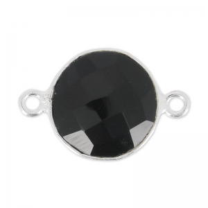 Intercalaire 2 anneaux pierre facettée 12 mm serti Argent 925 / Black Onyx x1
