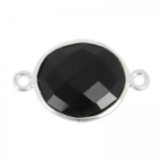 Intercalaire 2 anneaux pierre facettée 11x13 mm serti Argent 925 / Black Onyx x1|raw }}