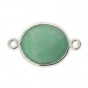 Intercalaire 2 anneaux pierre facettée 11x13 mm serti Argent 925 / Chrysoprase x1