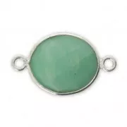 Intercalaire 2 anneaux pierre facettée 11x13 mm serti Argent 925 / Chrysoprase x1